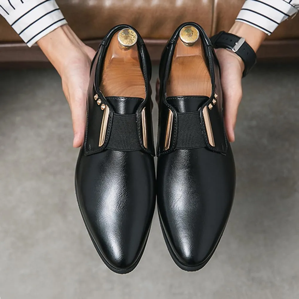 Santimon Men’s Slip-On Formal Dress Shoes Leather Business Loafers with Elastic Side Panels, Comfortable Wedding Party Footwear for Office, Events, Casual Black/Brown