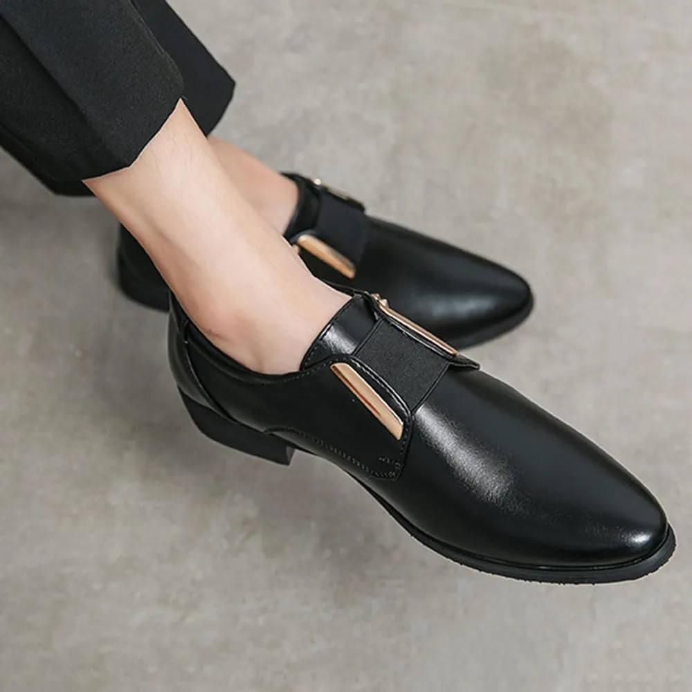 Santimon Men’s Slip-On Formal Dress Shoes Leather Business Loafers with Elastic Side Panels, Comfortable Wedding Party Footwear for Office, Events, Casual Black/Brown