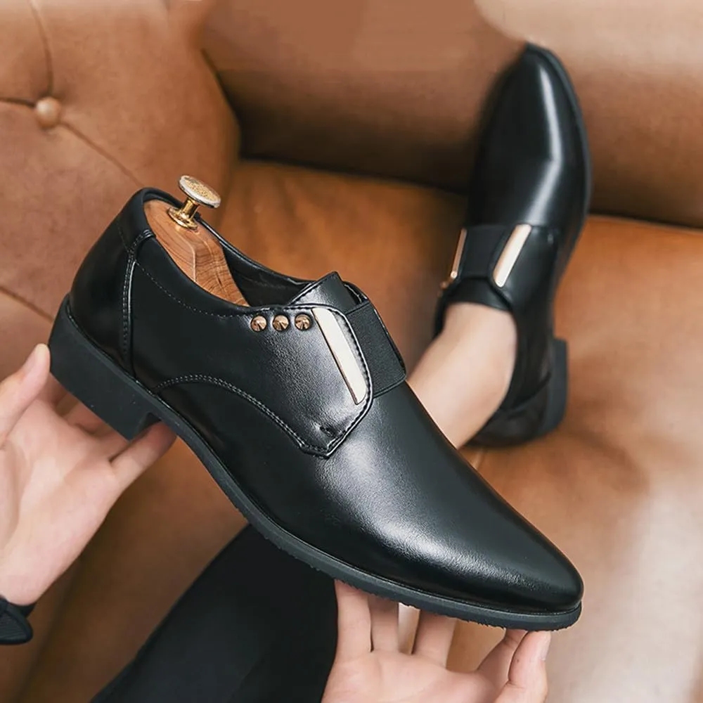 Santimon Men’s Slip-On Formal Dress Shoes Leather Business Loafers with Elastic Side Panels, Comfortable Wedding Party Footwear for Office, Events, Casual Black/Brown