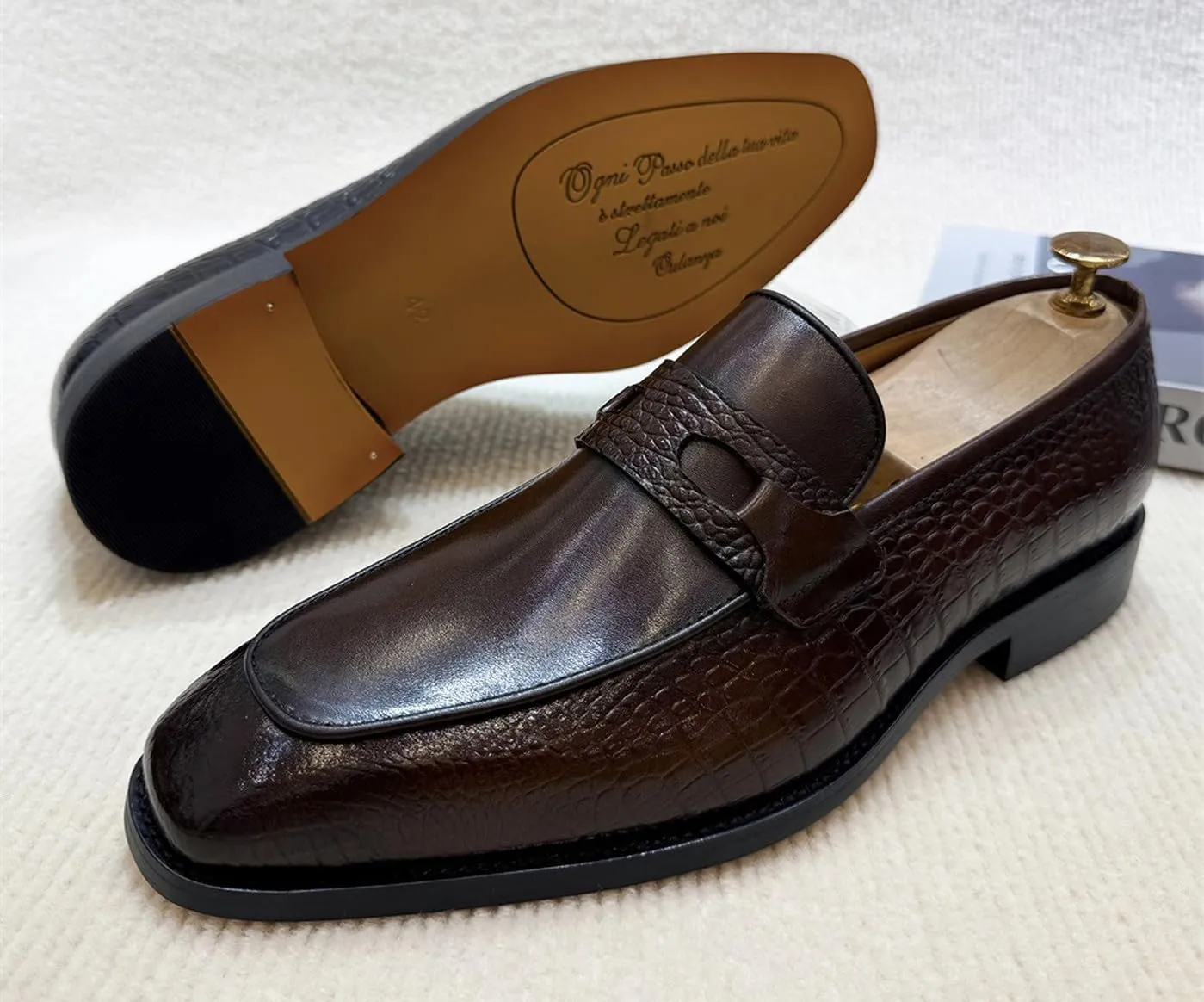 Santimon Men’s Slip-On Formal Dress Shoes - Luxury Leather Penny Loafers - Business Casual Comfort Mocasines for Office & Wedding
