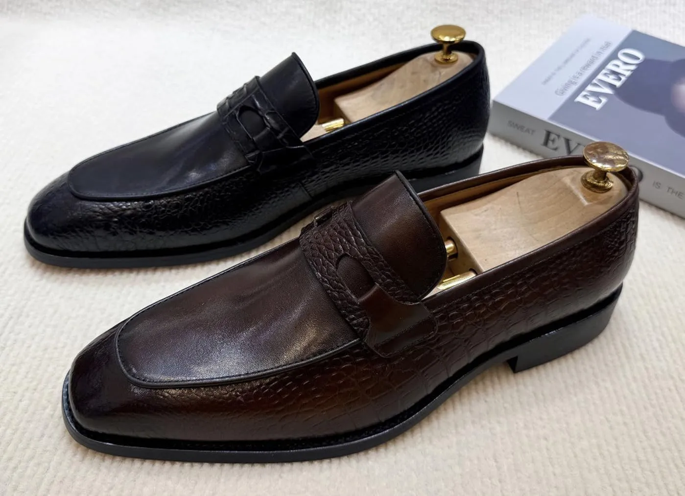 Santimon Men’s Slip-On Formal Dress Shoes - Luxury Leather Penny Loafers - Business Casual Comfort Mocasines for Office & Wedding