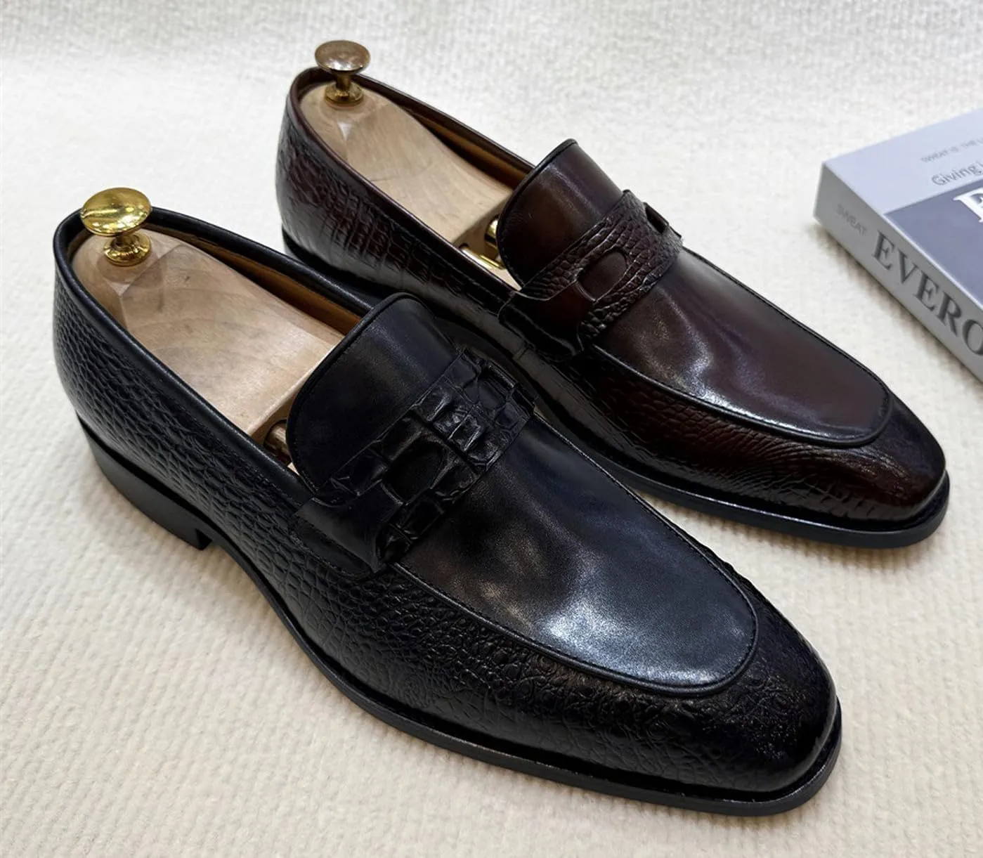 Santimon Men’s Slip-On Formal Dress Shoes - Luxury Leather Penny Loafers - Business Casual Comfort Mocasines for Office & Wedding