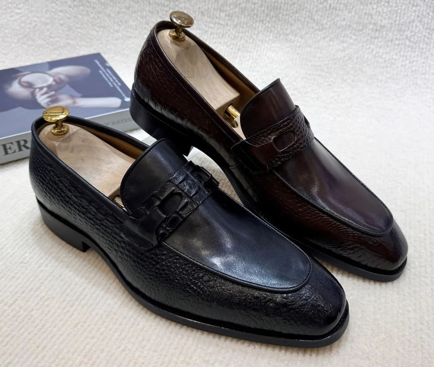 Santimon Men’s Slip-On Formal Dress Shoes - Luxury Leather Penny Loafers - Business Casual Comfort Mocasines for Office & Wedding