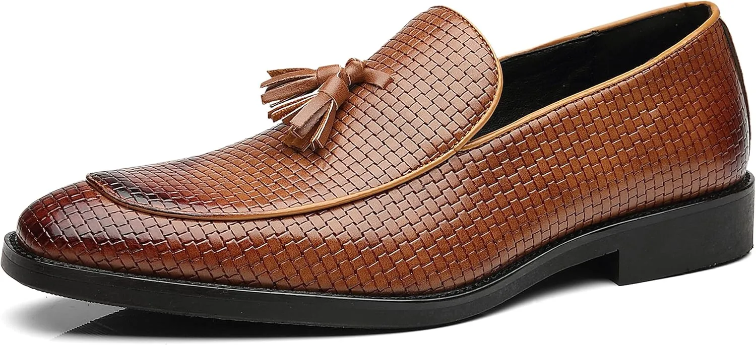 Santimon Men's Smoking Slipper Tassel Loafers Comfortable PU Leather Driving Boat Moccasins Casual Shoes