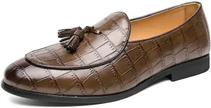 Santimon Men's Tassels Loafers Crocodile Pattern Leather Slip-On Wedding Dress Tuxedo Suit Shoes