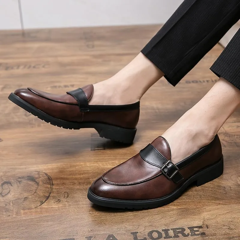 Santimon Mens Tuxedo Loafers Dress Shoes Monk Strap Classic Moccasins Modern Formal Suede Leather Shoe for Men