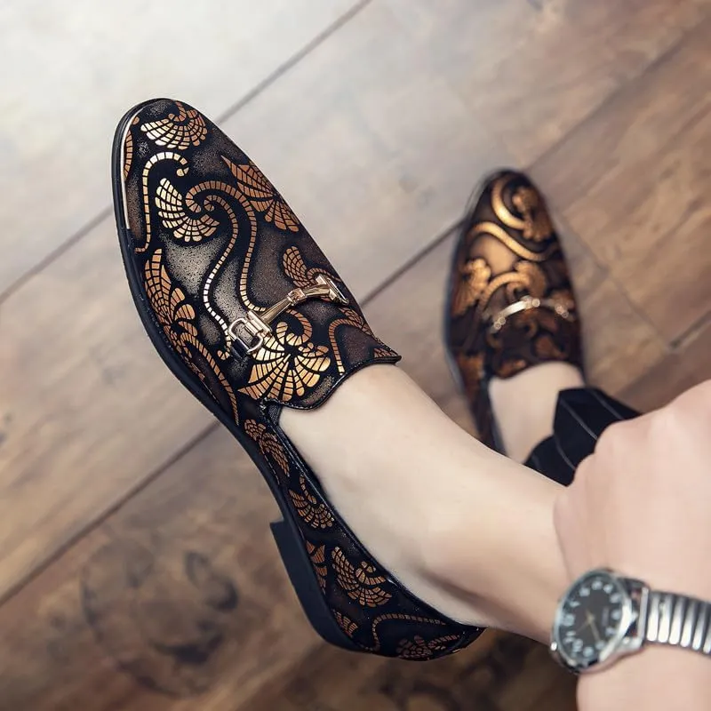 Santimon Men's Vintage Flower Dress Loafers Slip On Shoes Classic Horsebit Tuxedo Dress Wedding Shoes