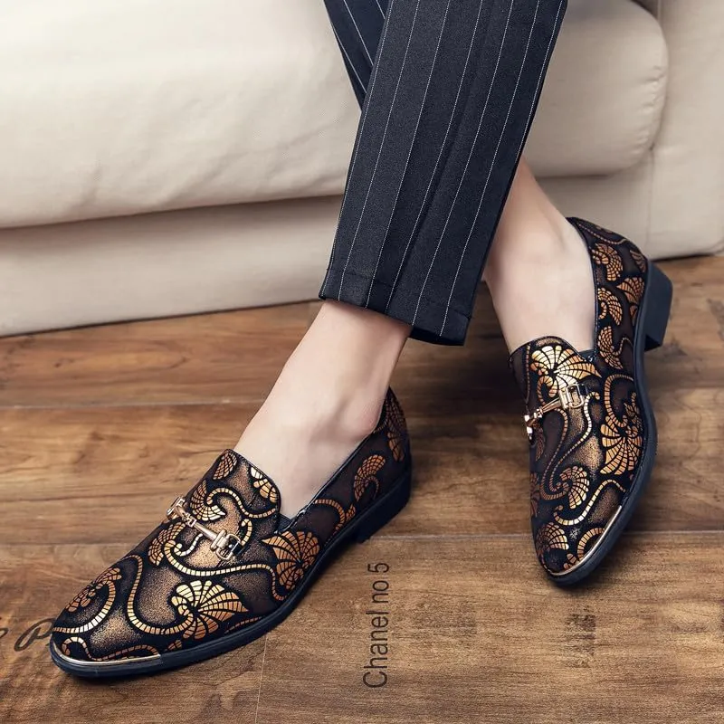 Santimon Men's Vintage Flower Dress Loafers Slip On Shoes Classic Horsebit Tuxedo Dress Wedding Shoes