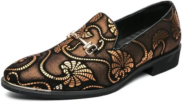 Santimon Men's Vintage Flower Dress Loafers Slip On Shoes Classic Horsebit Tuxedo Dress Wedding Shoes