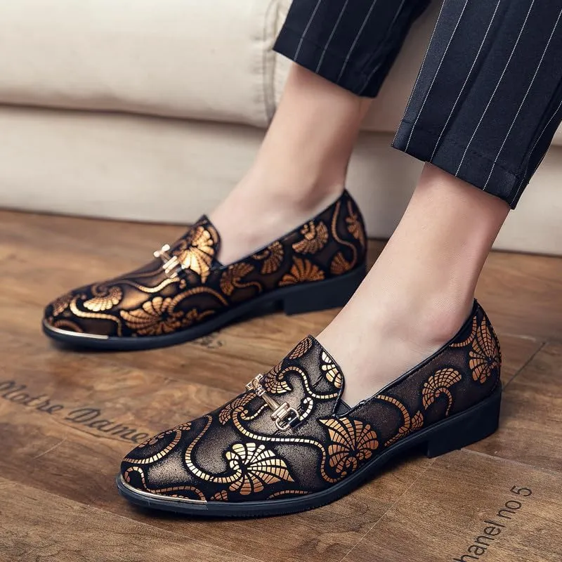Santimon Men's Vintage Flower Dress Loafers Slip On Shoes Classic Horsebit Tuxedo Dress Wedding Shoes