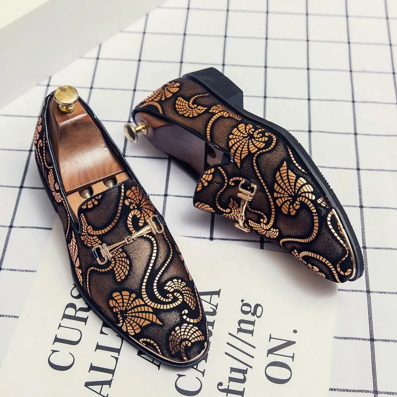 Santimon Men's Vintage Flower Dress Loafers Slip On Shoes Classic Horsebit Tuxedo Dress Wedding Shoes