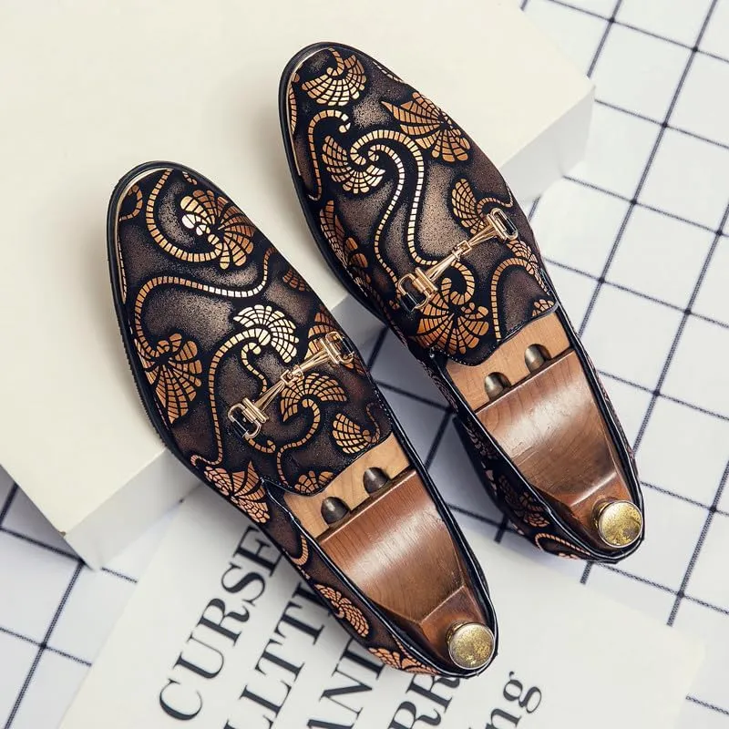 Santimon Men's Vintage Flower Dress Loafers Slip On Shoes Classic Horsebit Tuxedo Dress Wedding Shoes