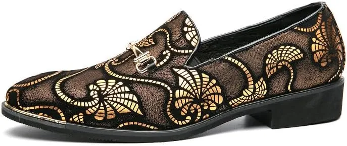 Santimon Men's Vintage Flower Dress Loafers Slip On Shoes Classic Horsebit Tuxedo Dress Wedding Shoes