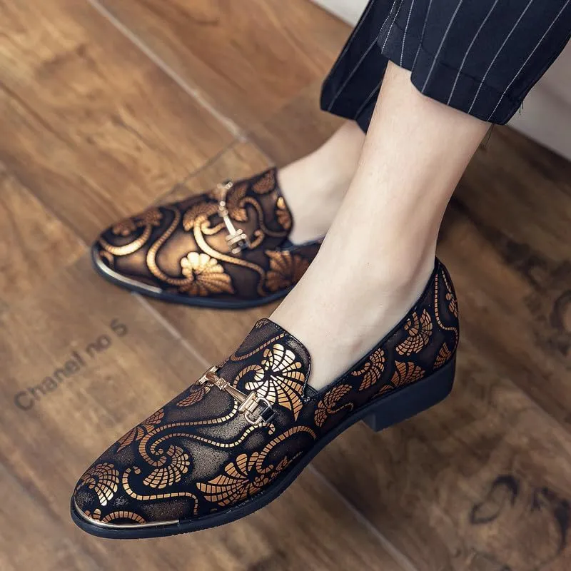 Santimon Men's Vintage Flower Dress Loafers Slip On Shoes Classic Horsebit Tuxedo Dress Wedding Shoes