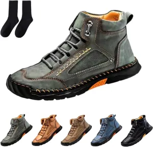 Sawbehind Leather Mens Boots, Sawbehind Men's Comfortable Handmade Boots – 2025 New Waterproof, Arch Support, Spacious Toe Box Outdoor Leather Shoes