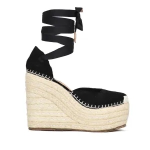 Sábates Cami Espadrilles wedge Women's Sandal loafer with lace-up front closure. (7, Black)