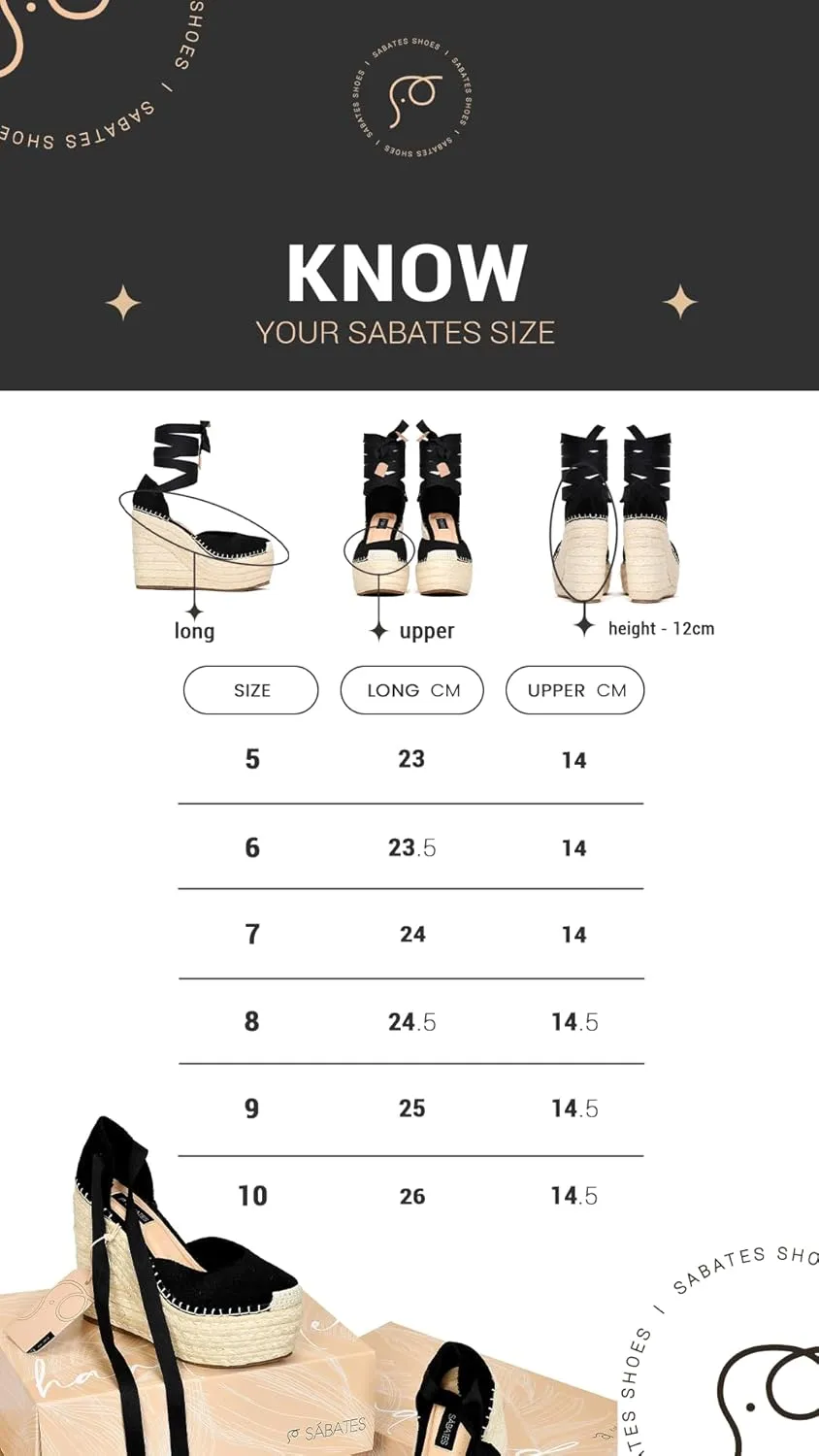 Sábates Cami Espadrilles wedge Women's Sandal loafer with lace-up front closure. (7, Black)