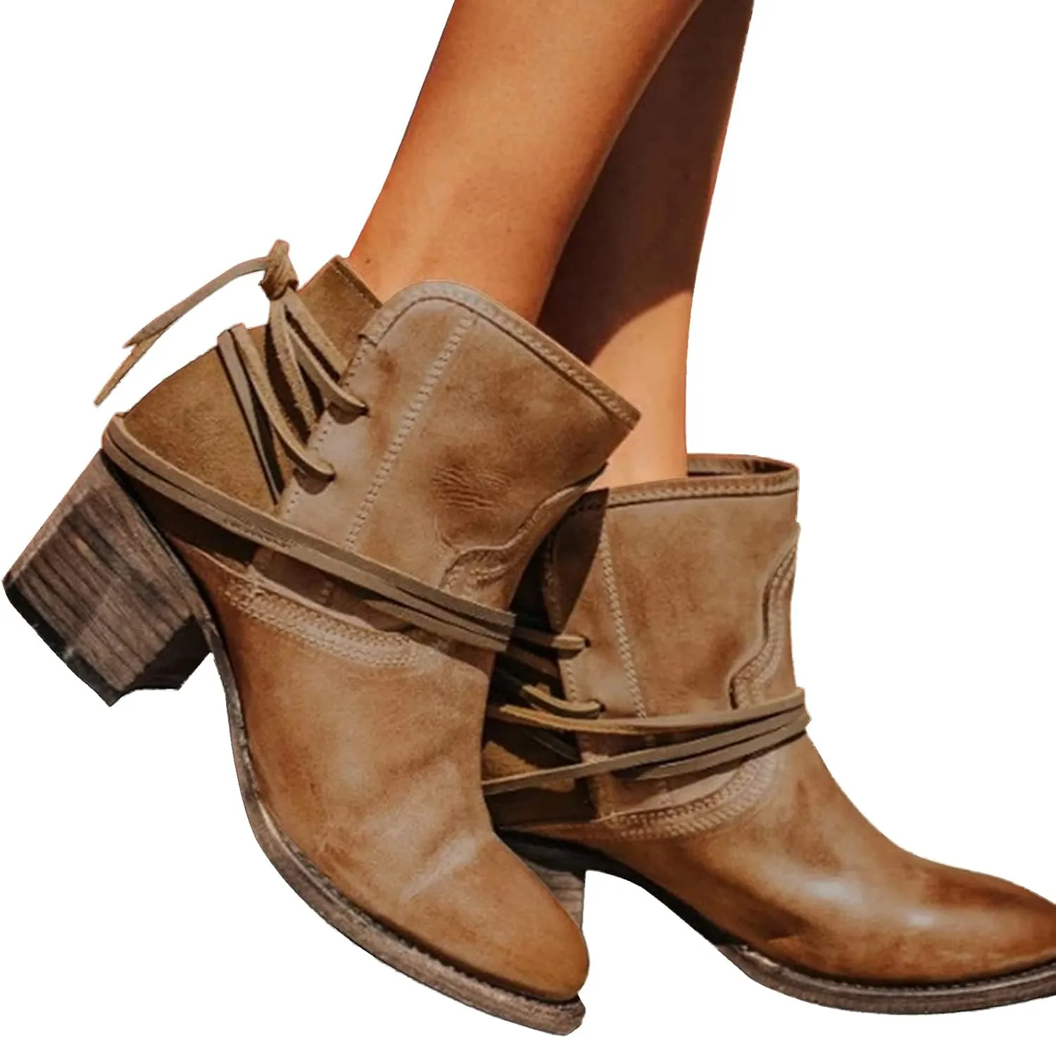 SBGMoSJ Black Lace Up Ankle Boots Women's Fashion Ankle Boots Chunky High Heel Booties Black Booties for Women Chunky Heel Women Booties Ankle Boot Women Low Heel
