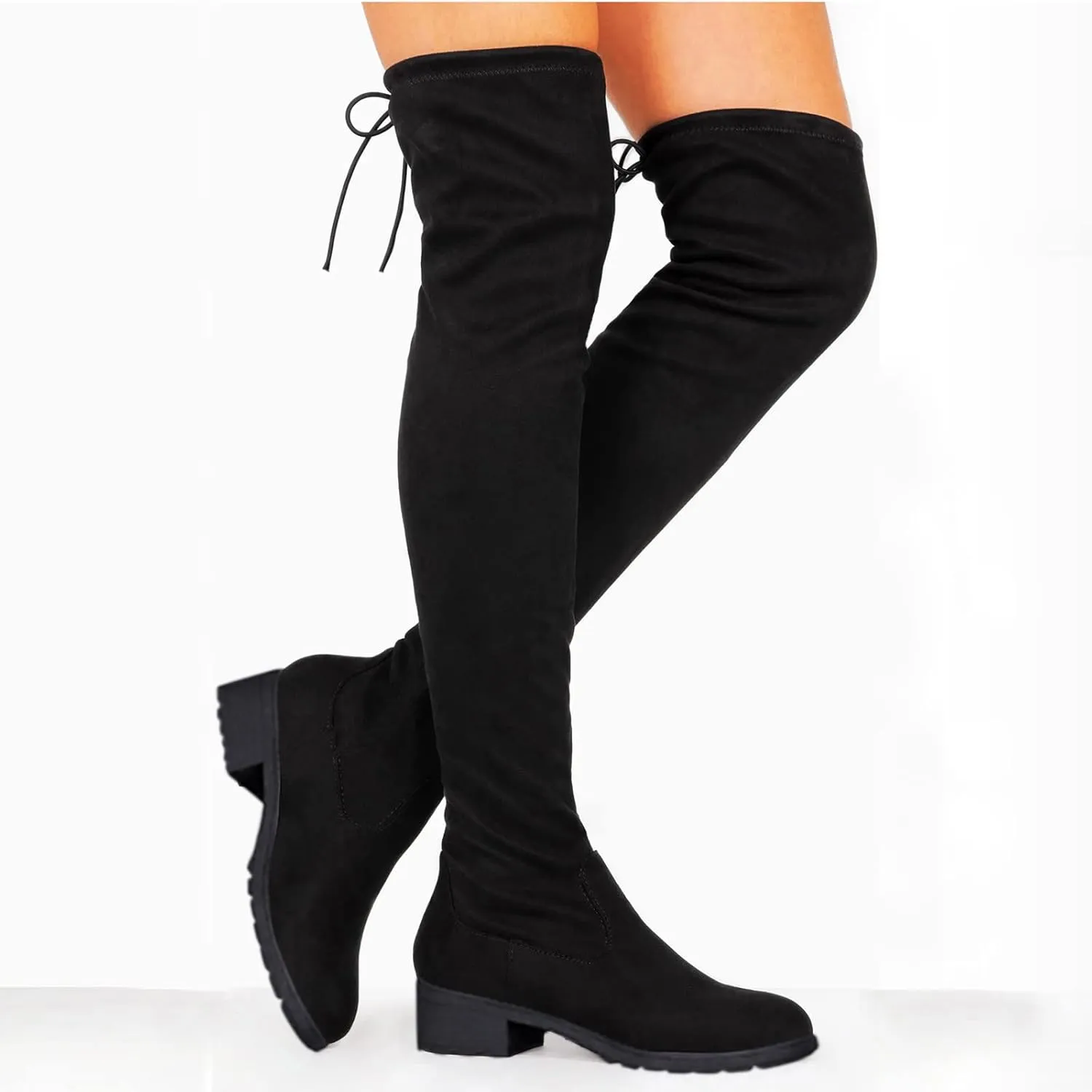 SBGMoSJ Boots for Women Over the Knee Thigh High Boots Pointed Toe Knitting Block Heel Stretchy Long Winter Fall Boots Cowgirl Boots Wide Calf Winter Fashion Booties Solid Color Long Boots