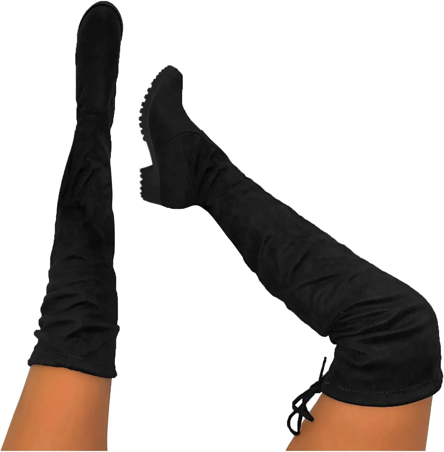 SBGMoSJ Boots for Women Over the Knee Thigh High Boots Pointed Toe Knitting Block Heel Stretchy Long Winter Fall Boots Cowgirl Boots Wide Calf Winter Fashion Booties Solid Color Long Boots