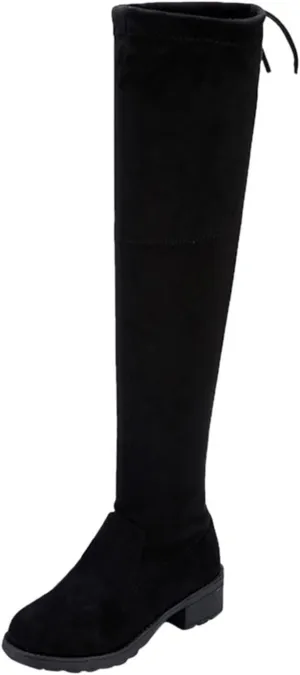 SBGMoSJ Boots for Women Over the Knee Thigh High Boots Pointed Toe Knitting Block Heel Stretchy Long Winter Fall Boots Cowgirl Boots Wide Calf Winter Fashion Booties Solid Color Long Boots