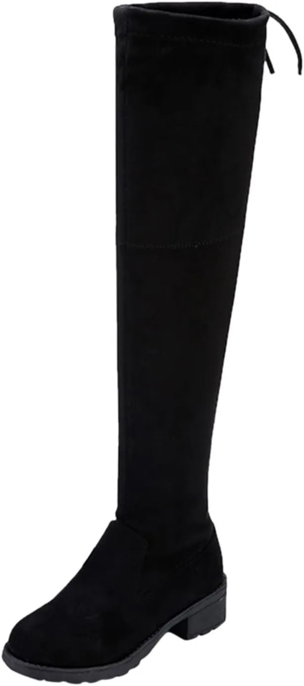 SBGMoSJ Boots for Women Over the Knee Thigh High Boots Pointed Toe Knitting Block Heel Stretchy Long Winter Fall Boots Cowgirl Boots Wide Calf Winter Fashion Booties Solid Color Long Boots