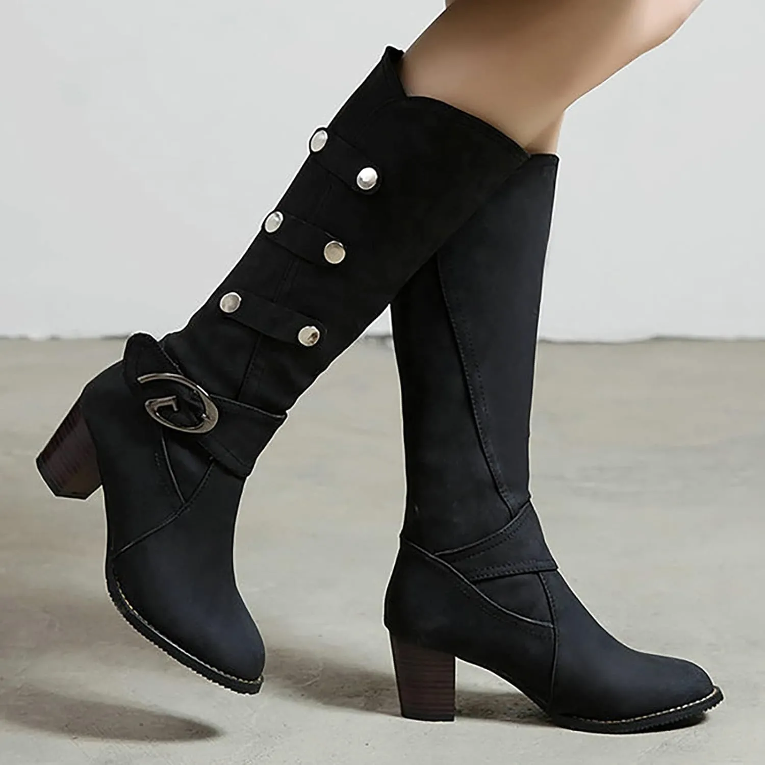 SBGMoSJ Extra Wide Calf Western Boots Wide Calf Boots for Women Leather Black Western Boots for Woman Womens Black Lace Up Ankle Boots Low Heel Mid Calf Boots for Women Low Heel Comfortable