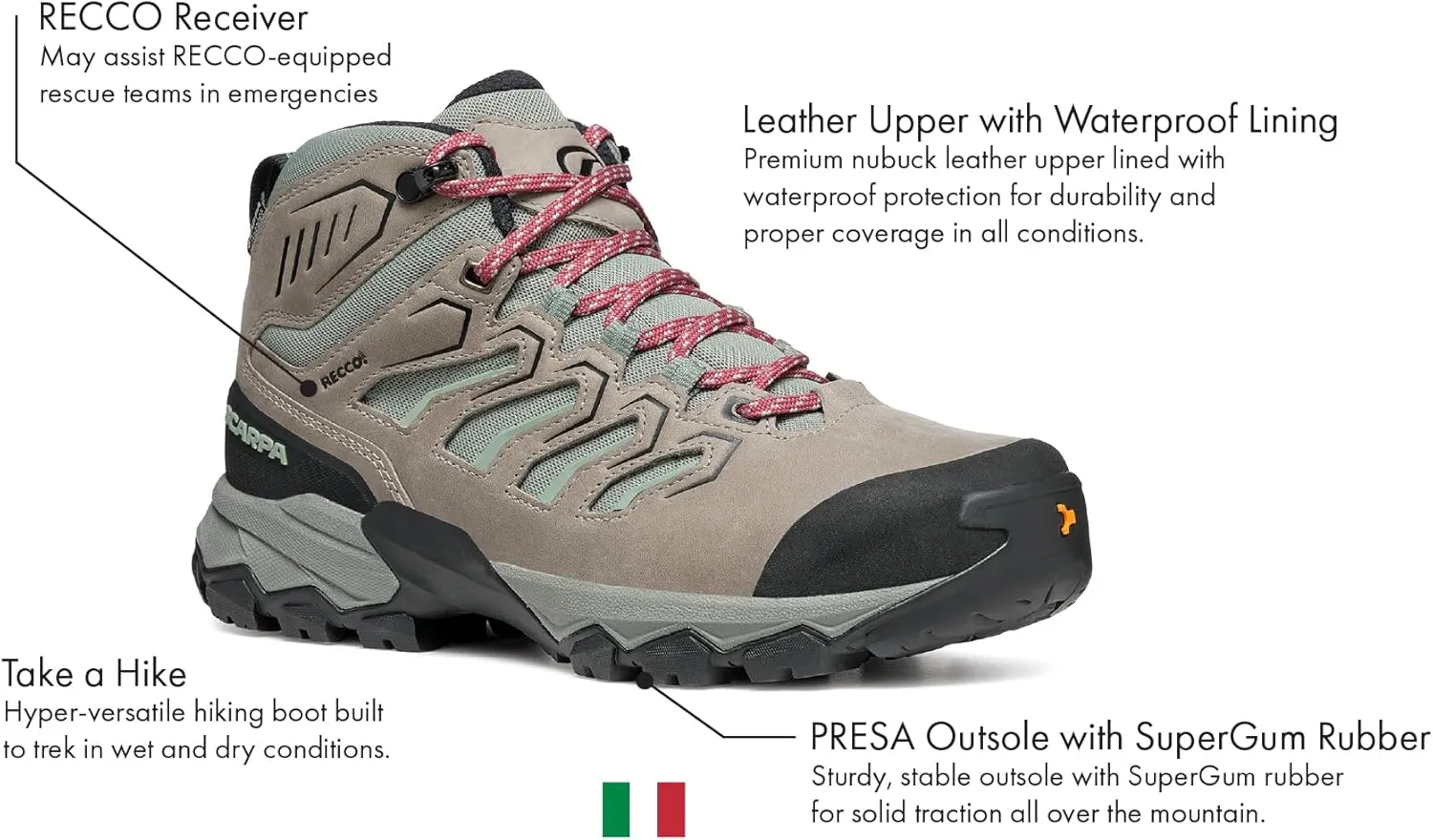 SCARPA Women's Moraine Mid WP Waterproof Breathable Boots for Backpacking & Hiking