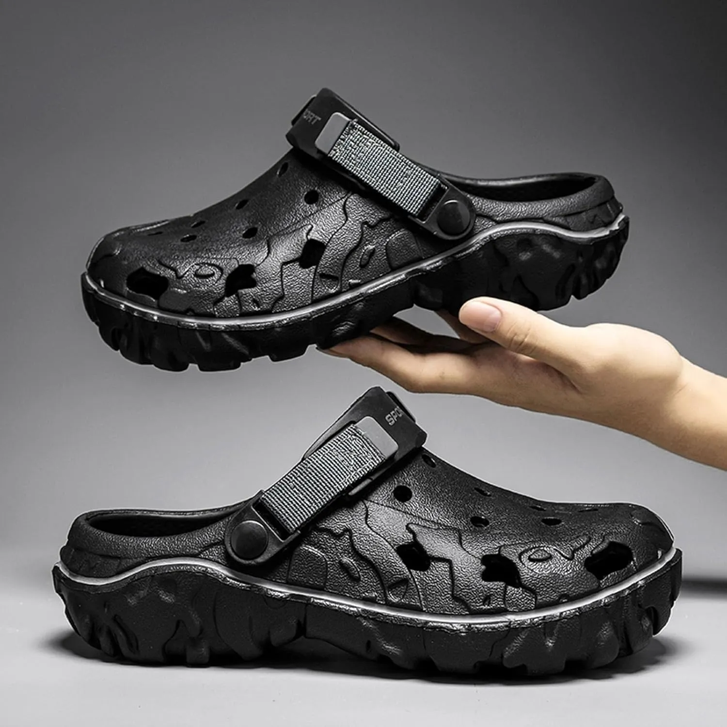 SECHRITE Men's Clogs Athletic Fashion Clogs and Mules with Adjustable Back Strap Slip-on Outdoor Water Beach Shoes Sandals Lightweight Comfortable Breathable - River Edge