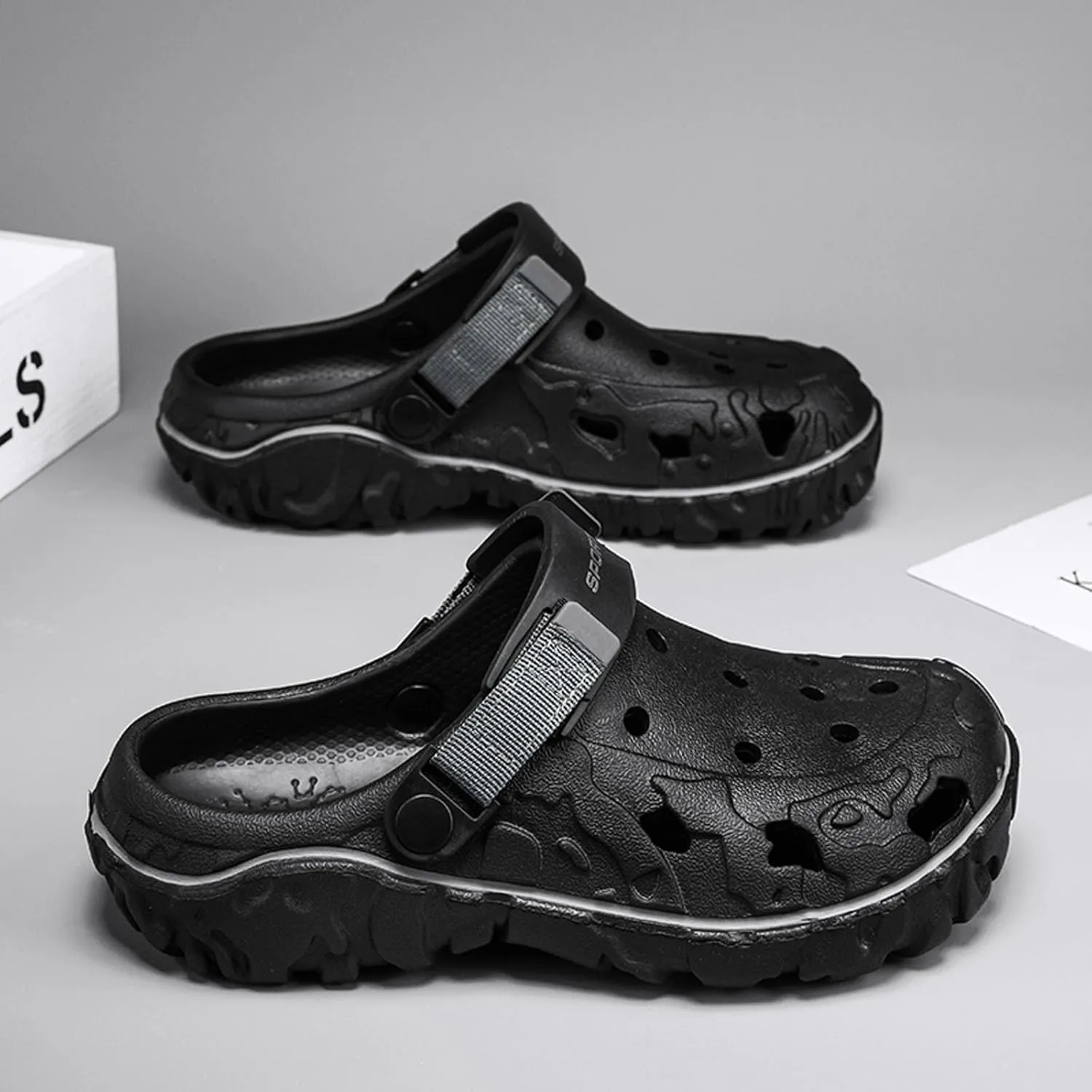 SECHRITE Men's Clogs Athletic Fashion Clogs and Mules with Adjustable Back Strap Slip-on Outdoor Water Beach Shoes Sandals Lightweight Comfortable Breathable - River Edge