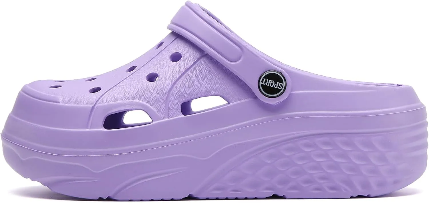 SECHRITE Womens Platform Clogs Garden Shoes Waterproof Beach Pool Sandals Summer Mules Home Slippers Shower Shoes