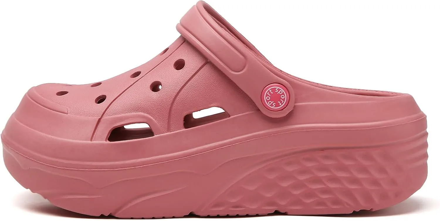 SECHRITE Womens Platform Clogs Garden Shoes Waterproof Beach Pool Sandals Summer Mules Home Slippers Shower Shoes