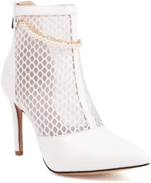 SEIFIN Women's Mesh Lace Up Stiletto Heels Ankle Boots Chain Ankle Boots