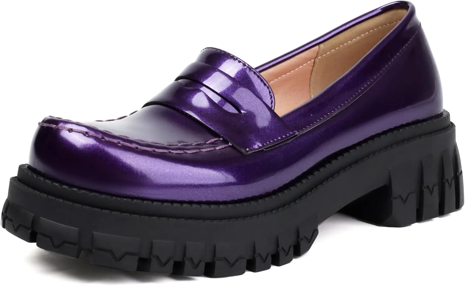 SEIFIN Women's Patent Leather Loafers Platform Chunky Heeled Loafers Penny Loafers Slip On Pumps Round Toe Fashion Dress Uniform Work Business Casual Shoes Shoes