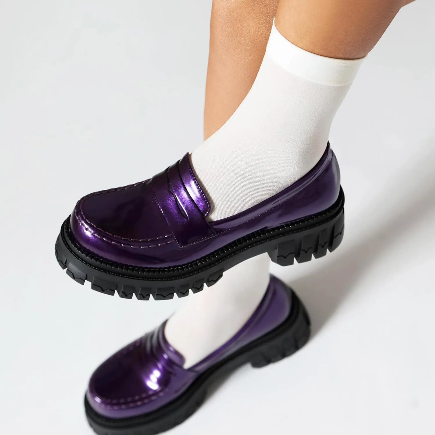 SEIFIN Women's Patent Leather Loafers Platform Chunky Heeled Loafers Penny Loafers Slip On Pumps Round Toe Fashion Dress Uniform Work Business Casual Shoes Shoes
