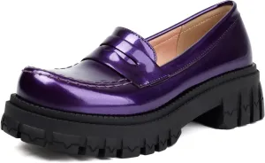 SEIFIN Women's Patent Leather Loafers Platform Chunky Heeled Loafers Penny Loafers Slip On Pumps Round Toe Fashion Dress Uniform Work Business Casual Shoes Shoes