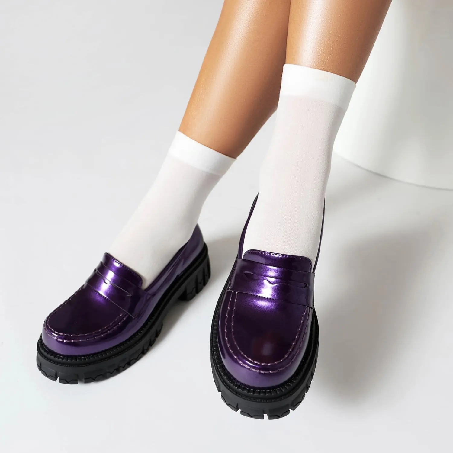 SEIFIN Women's Patent Leather Loafers Platform Chunky Heeled Loafers Penny Loafers Slip On Pumps Round Toe Fashion Dress Uniform Work Business Casual Shoes Shoes