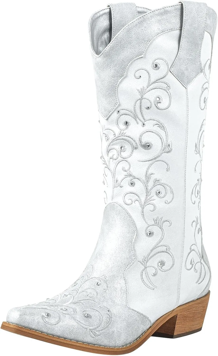 SheSole Women's Rhinestones Cowgirl Cowboy Boots Western Country Wedding Wide Calf Floral Embroidery Boot