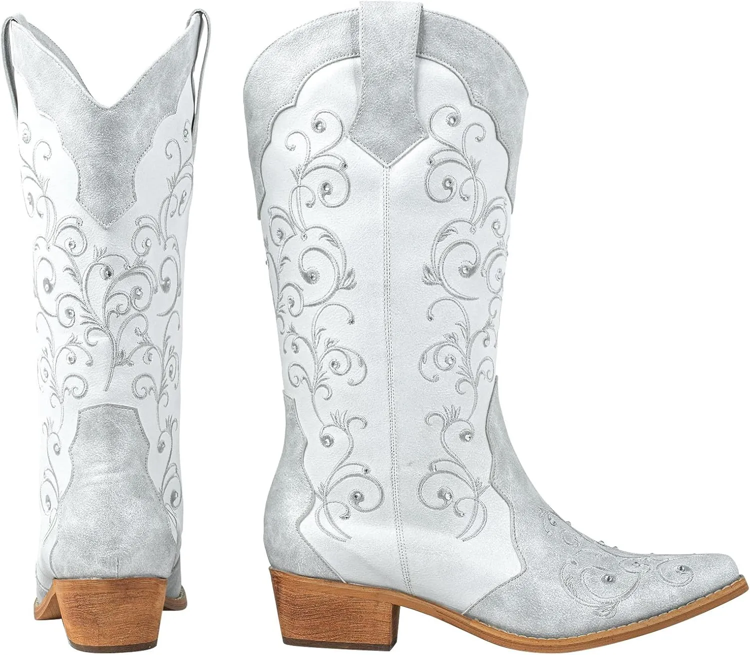 SheSole Women's Rhinestones Cowgirl Cowboy Boots Western Country Wedding Wide Calf Floral Embroidery Boot
