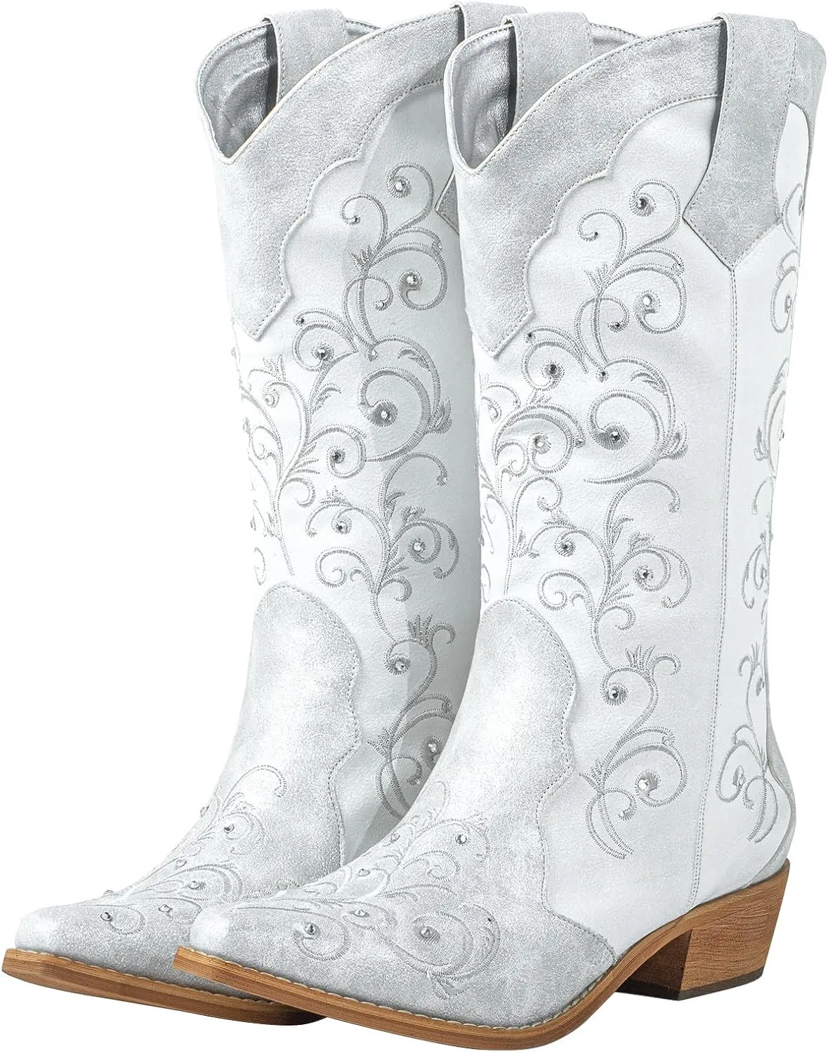SheSole Women's Rhinestones Cowgirl Cowboy Boots Western Country Wedding Wide Calf Floral Embroidery Boot
