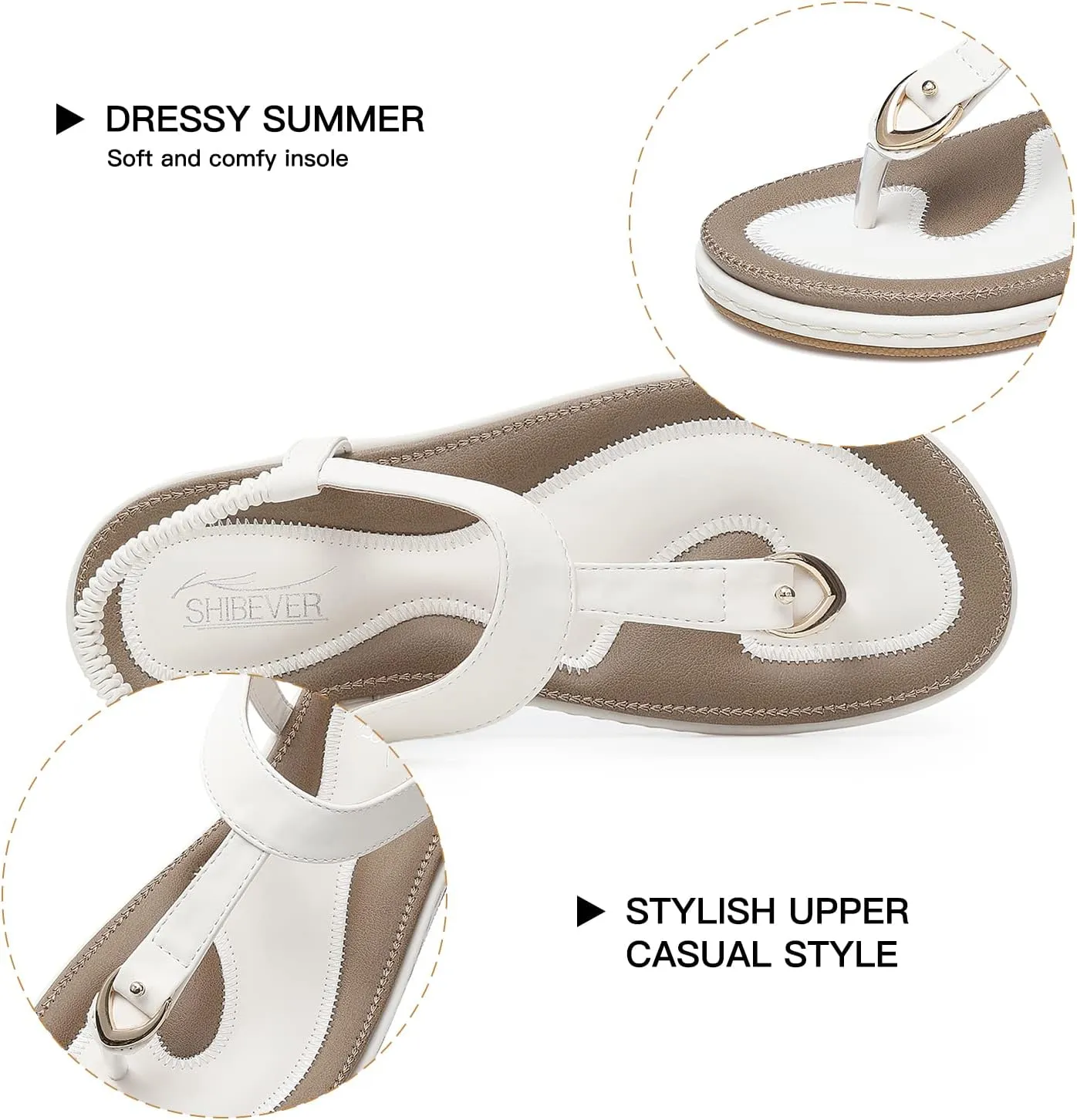 SHIBEVER Womens Sandals Summer Flat: Dressy Casual T-Strap Flip Flop Thong Flats Sandals - Comfortable Walking