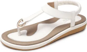SHIBEVER Womens Sandals Summer Flat: Dressy Casual T-Strap Flip Flop Thong Flats Sandals - Comfortable Walking