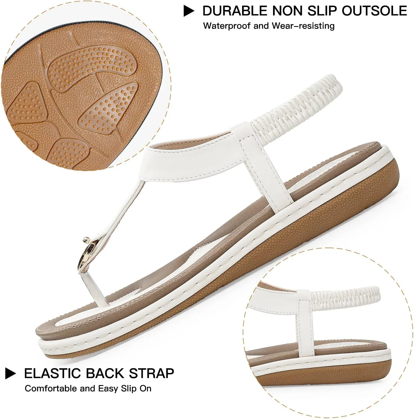 SHIBEVER Womens Sandals Summer Flat: Dressy Casual T-Strap Flip Flop Thong Flats Sandals - Comfortable Walking