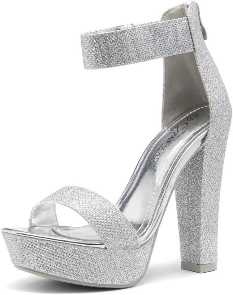Shoe Land SL-Cutesy Women's Platform Heels Chunky Block High Heeled Sandals Open Toe Ankle Strappy High Heels Black Red Chunky Platform Heels for Prom Wedding Party