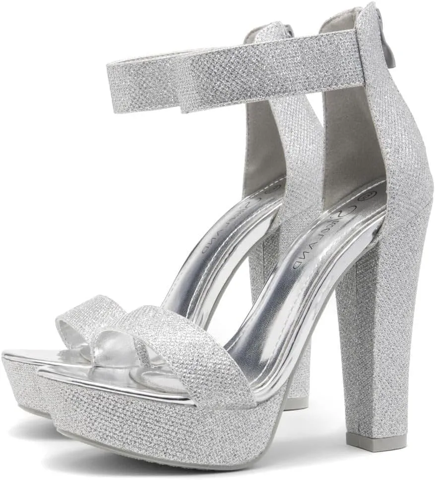 Shoe Land SL-Cutesy Women's Platform Heels Chunky Block High Heeled Sandals Open Toe Ankle Strappy High Heels Black Red Chunky Platform Heels for Prom Wedding Party