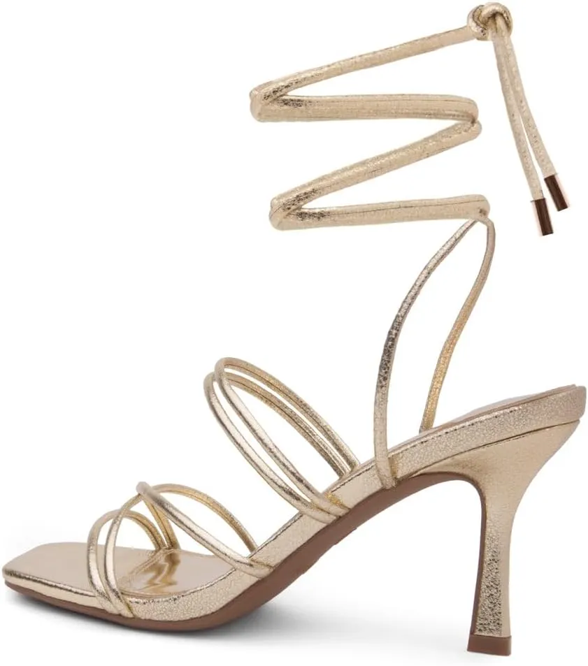 Shoe Land SL-Lumi Women's Lace-Up Heels, Square Open Toe Strappy Heeled Sandals, Ankle Wrap Tie-Up High Heels, Dressy Stiletto Heels for Prom, Wedding, and Party