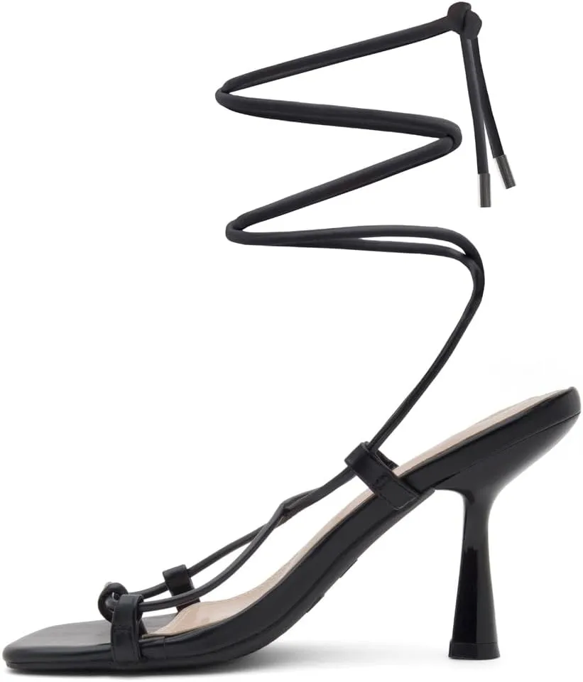 Shoe Land SL-Nadine Women's Lace-Up Heels, Square Open Toe Ankle-Wrapped Tie-Up Heeled Sandals, Dressy Stiletto Strappy Sandals for Prom, Party, and Wedding