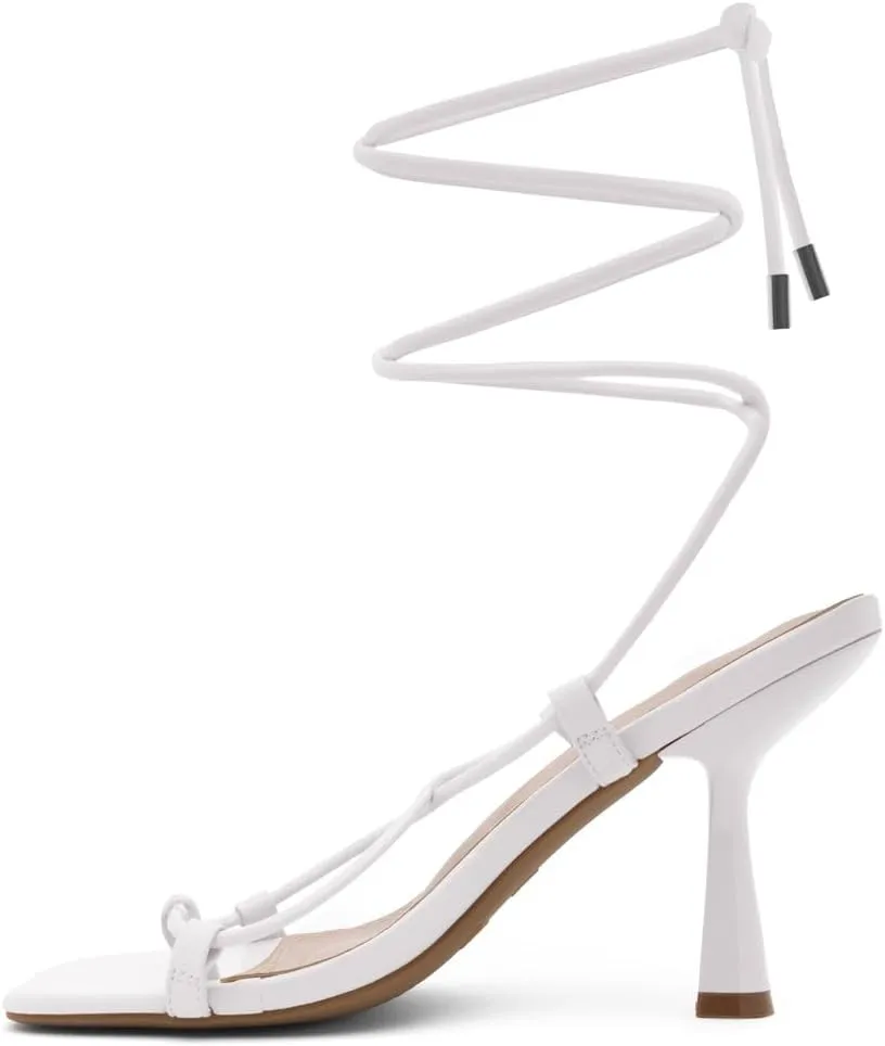 Shoe Land SL-Nadine Women's Lace-Up Heels, Square Open Toe Ankle-Wrapped Tie-Up Heeled Sandals, Dressy Stiletto Strappy Sandals for Prom, Party, and Wedding
