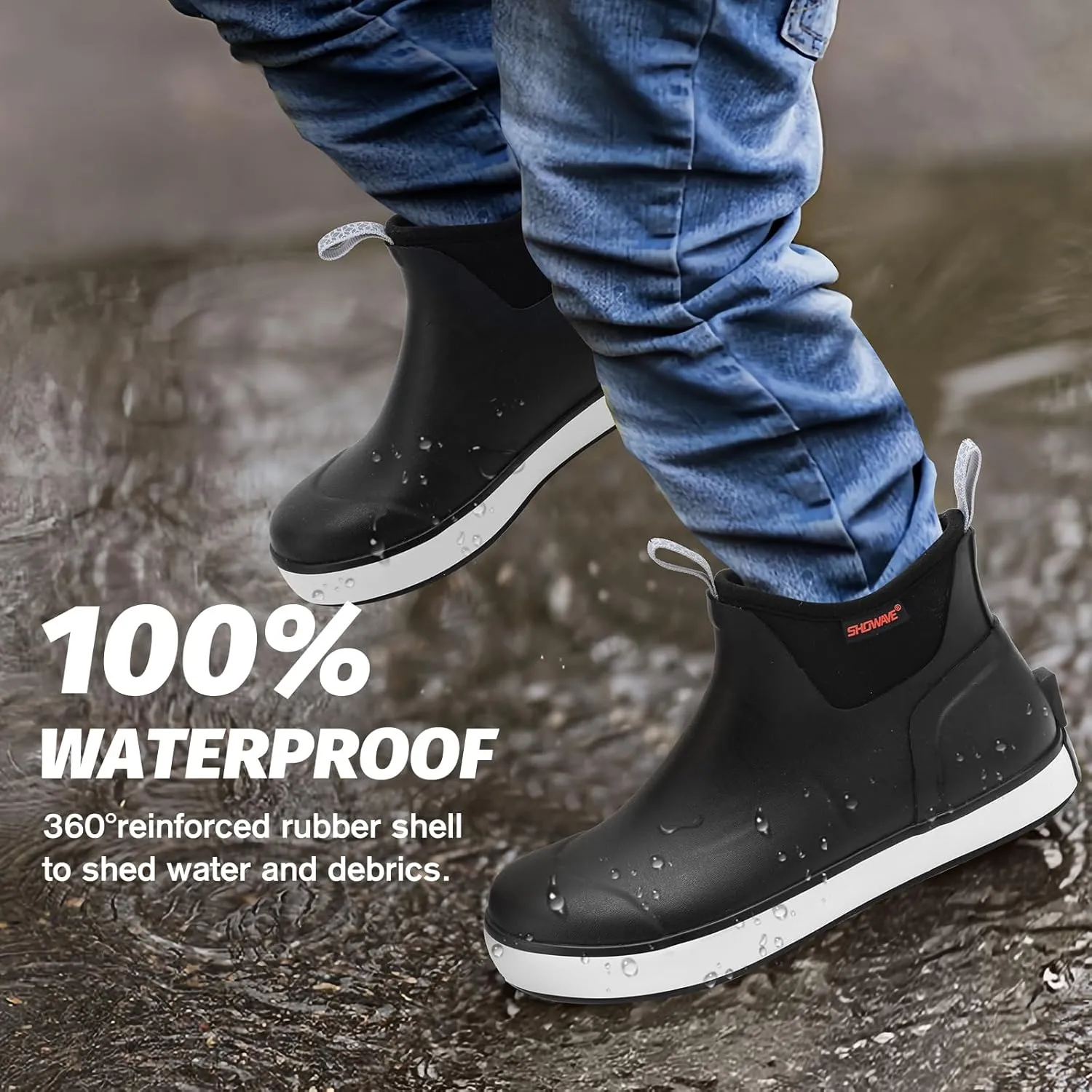 Showave Kid's Rain Boots Waterproof Deck Boots for Boys Girls Insulated Neoprene Rubber Boots Non-slip Child Mud Booties