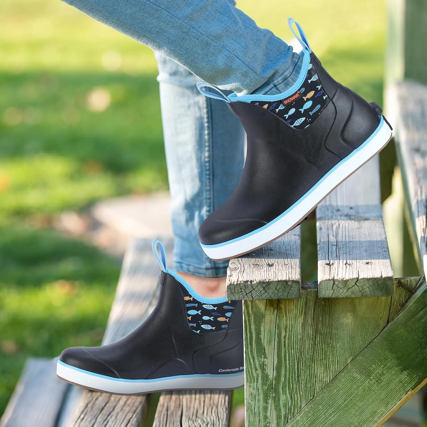 Showave Women's Rain Boots, Waterproof Ankle Rubber Deck Boots, Insulated Neoprene Non-Slip Boots, Lightweight Outdoor Hunting Fishing Garden Boots for Women